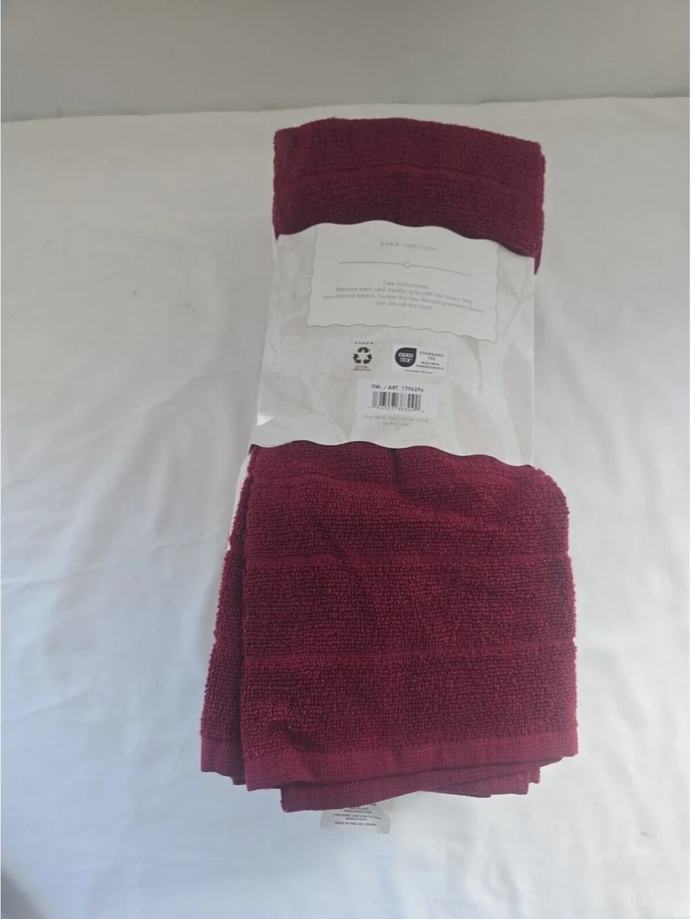 Core Home 8-Pack Red/ Striped White 100% Cotton Kitchen Towels